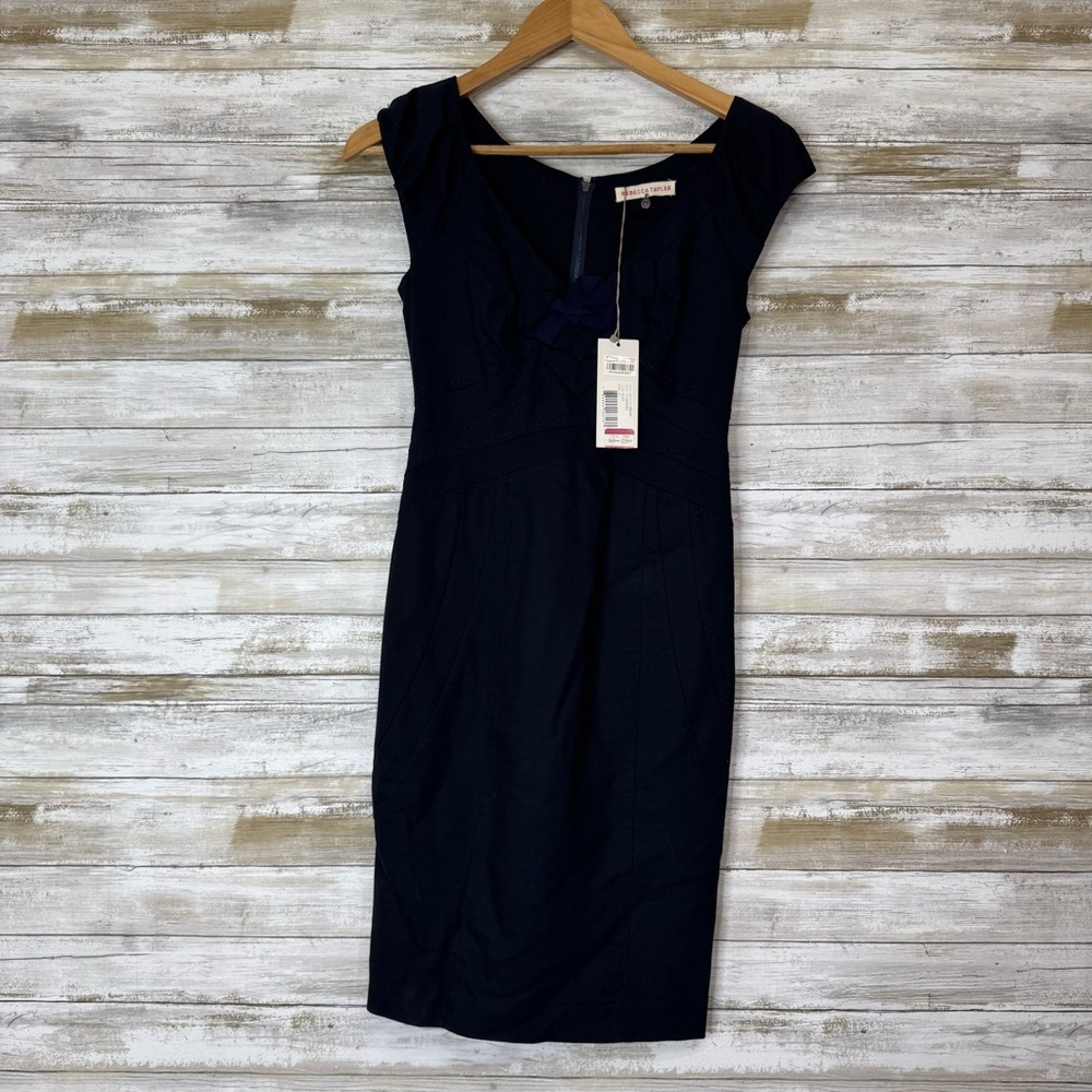 NWT Rebecca Taylor Navy My Way Blue Wool Blend Sheath Dress Women’s size 0